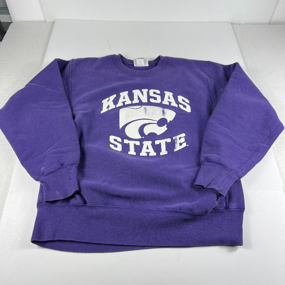 VTG 90s Kansas State Wildcats Sweatshirt Large Purple Big Logo Faded Crewneck